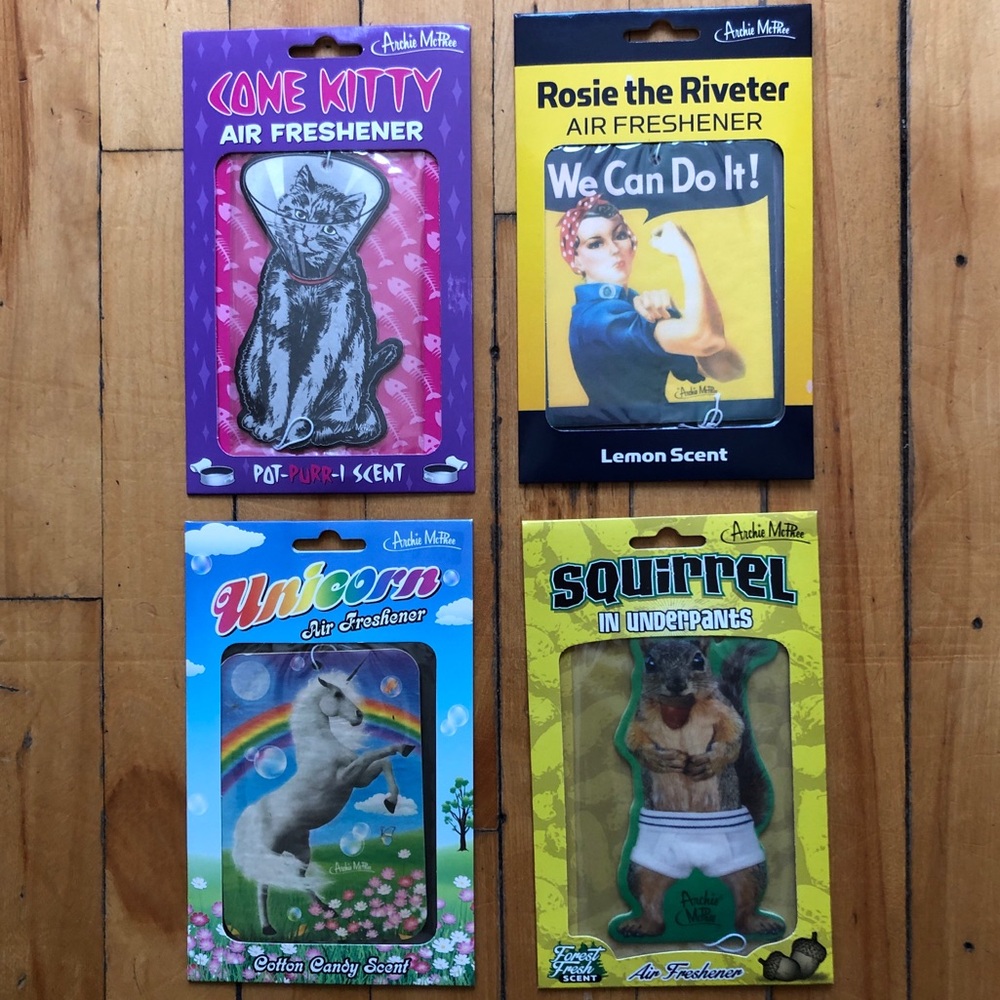 Fun! Air Freshener Lot Cone Kitty Underpants Squirrel Unicorn Rosie The Riveter